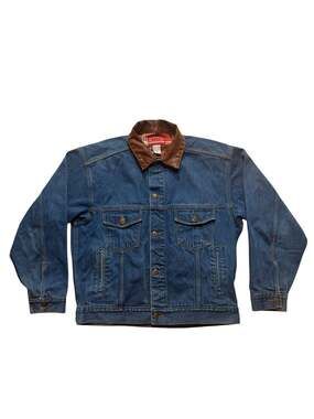 Vintage Marlboro Country Store Denim Trucker Jacket with Leather Collar Flannel